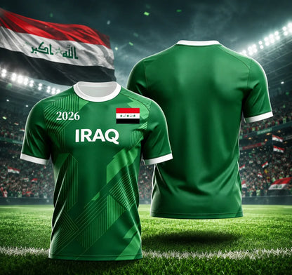 Iraq Style 2026 Special Fan Jersey, Green Flag Print Soccer Shirt, Lightweight Breathable Sports Top for Men, Fans & Collectors