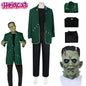 Halloween Frankenstein Cosplay Monster Costume Dr. Frank Mens Roleplay Outfit Mask Mad Scientist Green Suit Movie Party Scary
