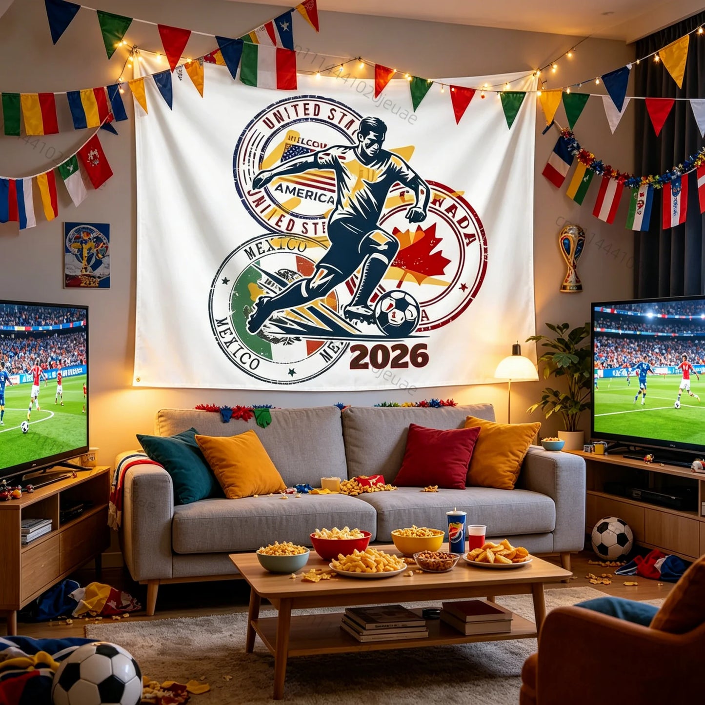 Aesthetic Wall Tapestries Soccer World Cup 2026 Tapestry USA Canada Mexico Football Wall Art Decor Sport Fan Room Backdrop Cloth
