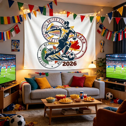 Aesthetic Wall Tapestries Soccer World Cup 2026 Tapestry USA Canada Mexico Football Wall Art Decor Sport Fan Room Backdrop Cloth