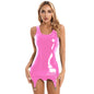 Sexy Women Wetlook Leather Tank Bodycon Dress Latex Sleeveless Mini Dresses Clubwear with Metal Clips Party Club Clothes Femme