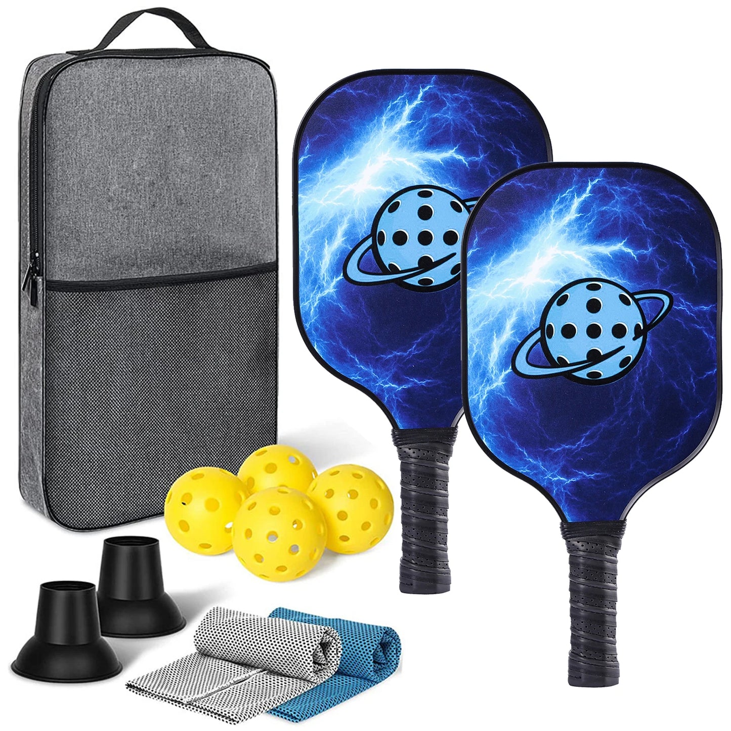 Carbon Fiber Pickleball Paddles Set of 2 USAPA Approved Polypropylene Honeycomb Outdoor Sports Portable Ball Racket Carry Bag