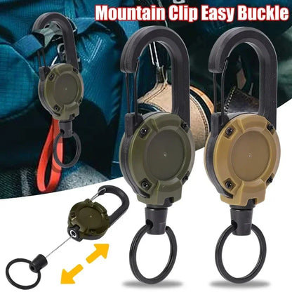 Retractable Heavy Duty Pull Reel Carabiner Key Strong Chains Steel Wire Buckle Rope Spring Key Ring Outdoor Sporty Keychain Tool