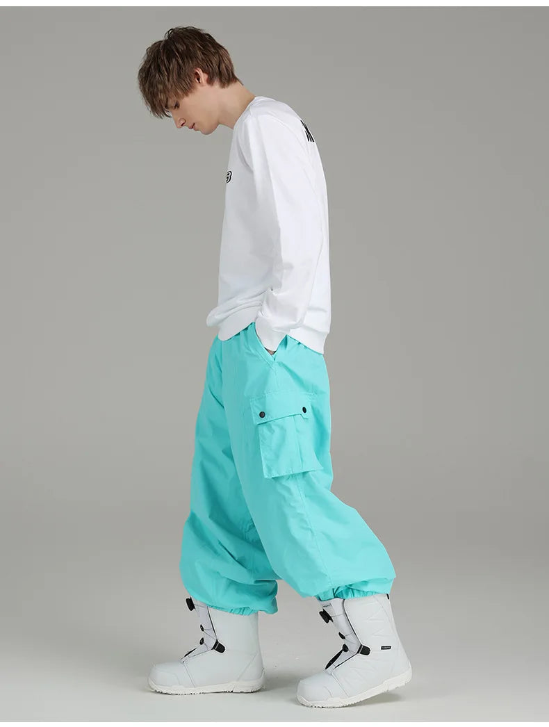 Ski Pants Elastic Waist Snowboard Wear Women Men Casual Solid Snow Pants Baggy Hip Hop Ski Clothing Loose Hipster Snow Trousers