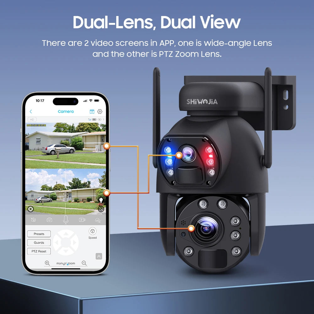 SHIWOJIA 4K 8MP 4G Solar Camera 20X Zoom Dual Lens Recording Humanoid Tracking Outdoor WIFI Camera Metal Waterproof CCTV