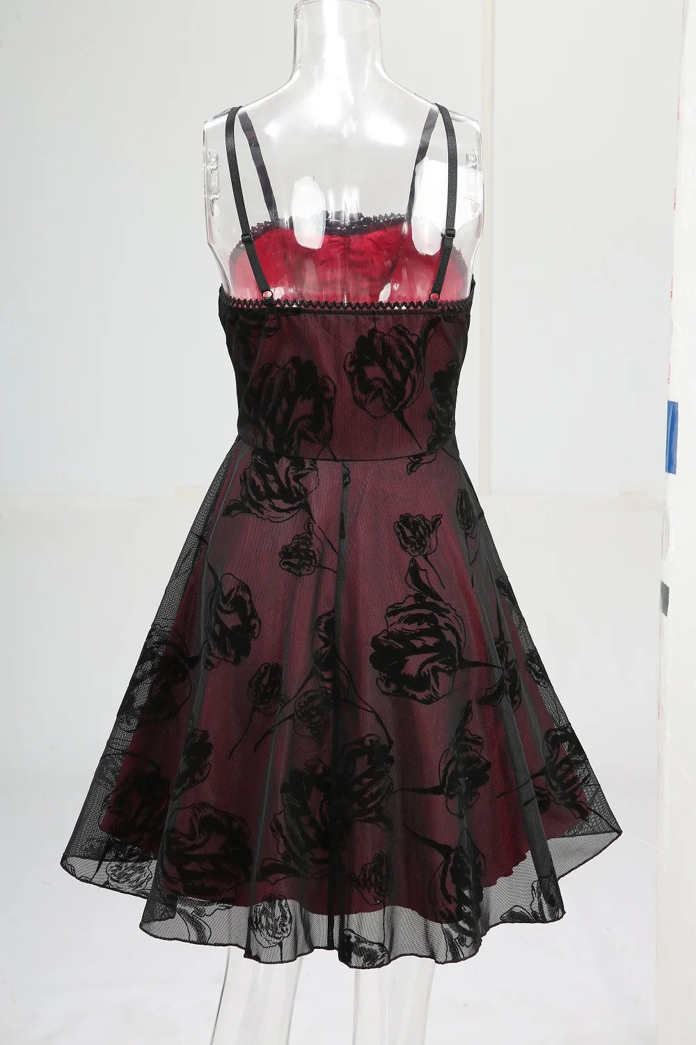 ROSEGAL Women Gothic Dress Vintage Mesh Flocking Applique Layered A Line Cami Dress Sleeveless Punk Goth Party Cocktail Dresses