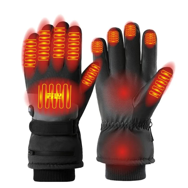 Smart Heated Ski Gloves USB Recharge 3-Heat Carbon Fiber Waterproof Touchscreen LED Digital Temp Winter Snowboard Cycling