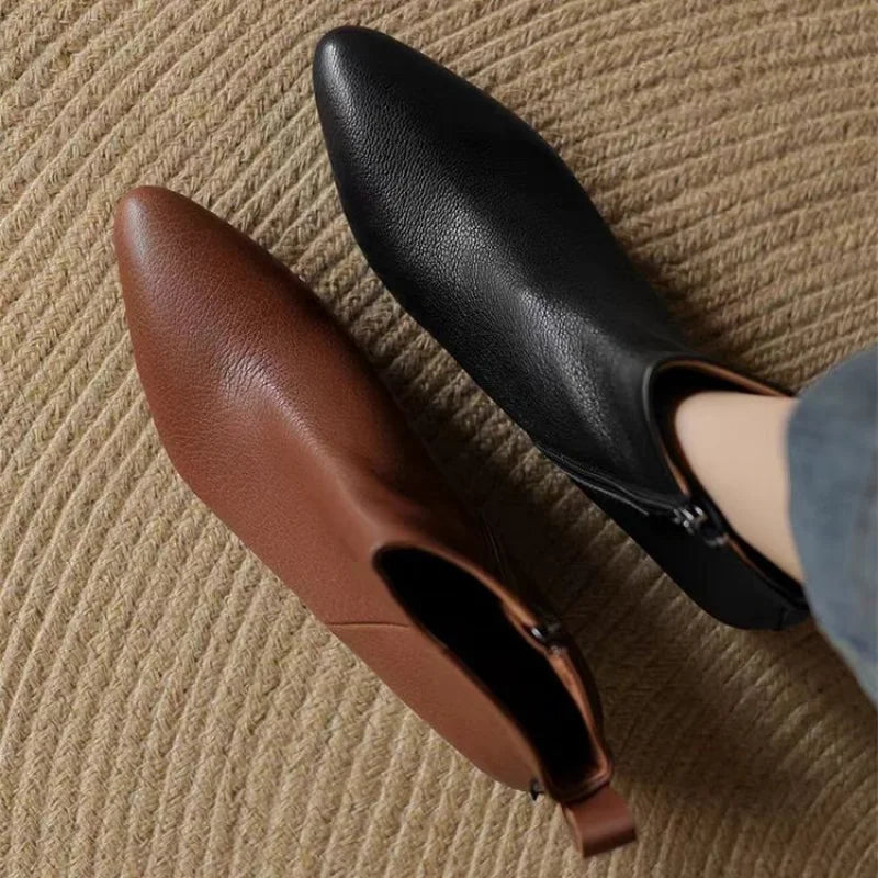 2025 Autumn Winter New Women's Ankle Boots Side Zip Square Toe Retro Comfortable Casual Short Boots