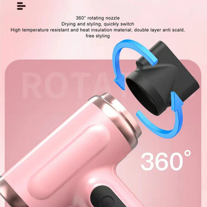 Hot and Cold Air Hair Dryer 15000mAh 200W Lightweight Multi Modes Portable Hair Dryer Ergonomic Grip with Nozzle for Travel