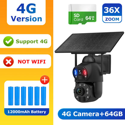 SHIWOJIA 4K 8MP 36X Zoom 4G Solar Camera Dual Lens Dual Screen Human Detect Auto Tracking Outdoor 10W Solar Panel WIFI CCTV