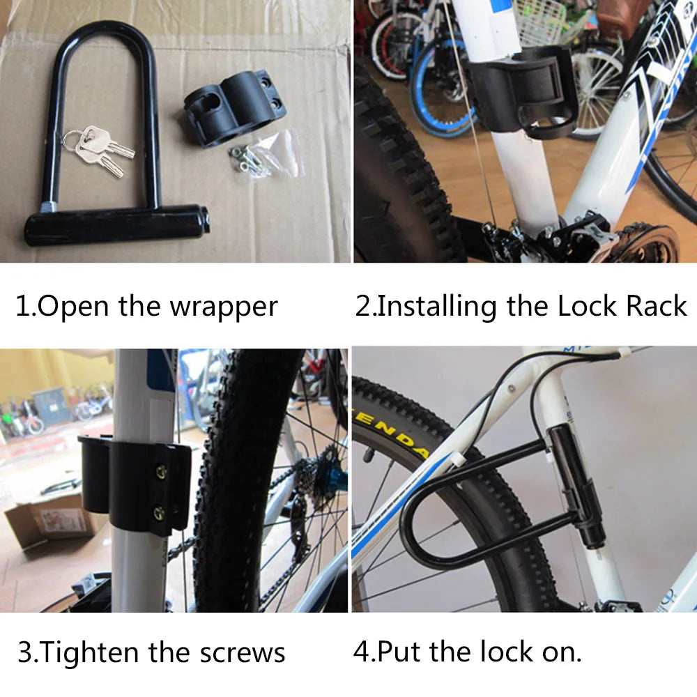 Bicycle U Lock Portables MTB Road Mountain Bike Wheel Lock Steel Anti-theft Safety Motorcycle Scooter Cycling Bicycle Accessorie