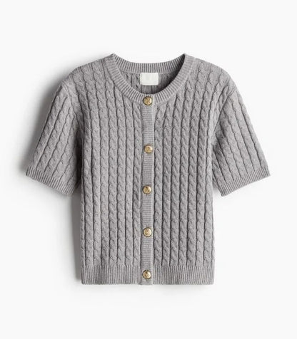 Trendix Women Winter Knit Cardigan Winter Street Fashion Patchwork Ribbed Short Sleeve Sweater Autumn Commute Knitwear Crop Top