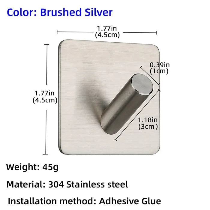 High Quality 304 Stainless Steel Self Adhesive Hooks Shower Bath Hook Kitchen Hanger Bathroom Hook Household Wall Hanger