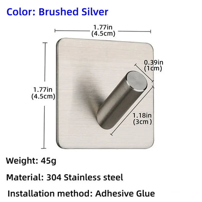 High Quality 304 Stainless Steel Self Adhesive Hooks Shower Bath Hook Kitchen Hanger Bathroom Hook Household Wall Hanger