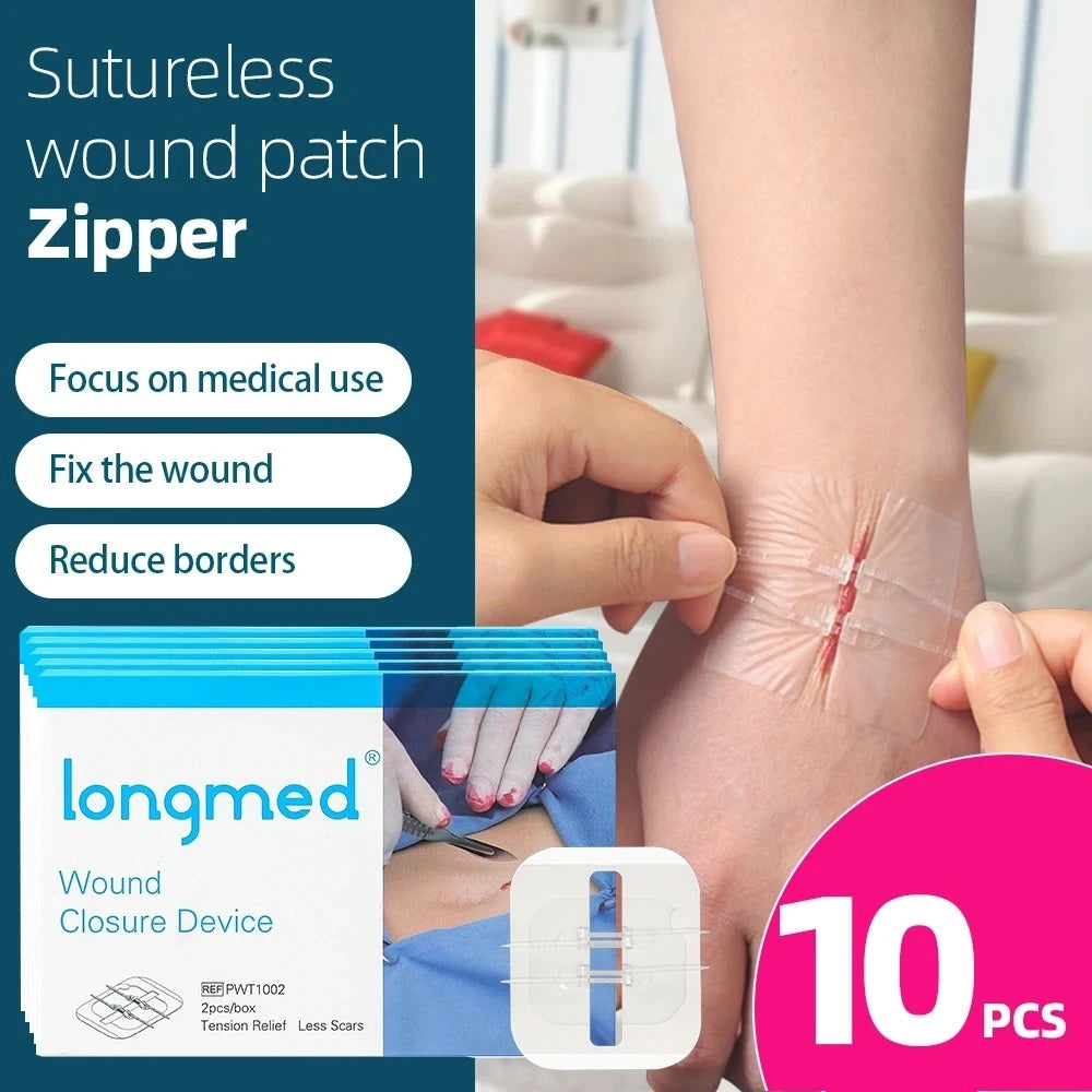 2-10 adhesive bandages with zipper, wound closure device, no need for sutures, quick and painless, outdoor medical care