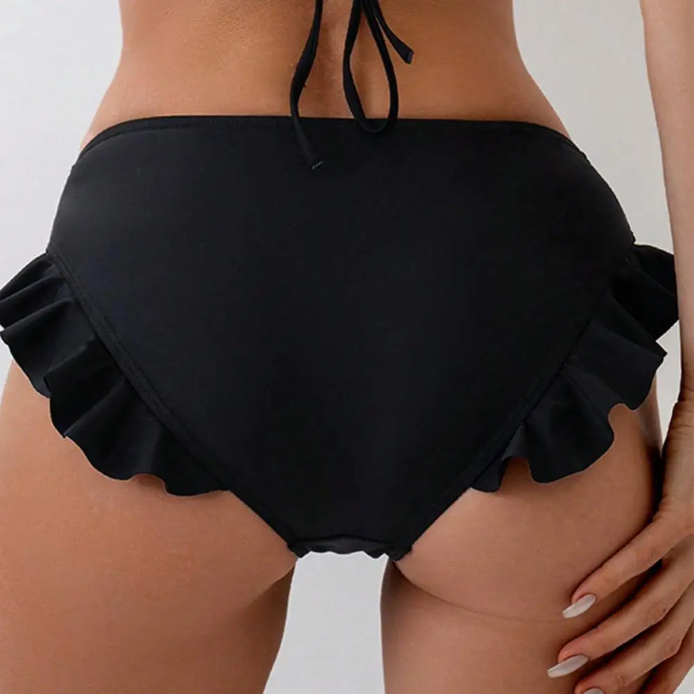 Women Swimming Trunks High-Waisted Ruffle Trim Bikini Bottoms with Tummy Control Quick-Drying Swimwear Beachwear