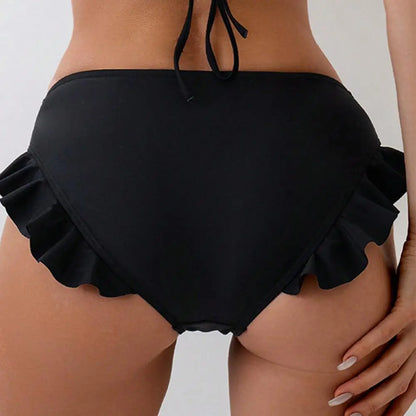 Women Swimming Trunks High-Waisted Ruffle Trim Bikini Bottoms with Tummy Control Quick-Drying Swimwear Beachwear