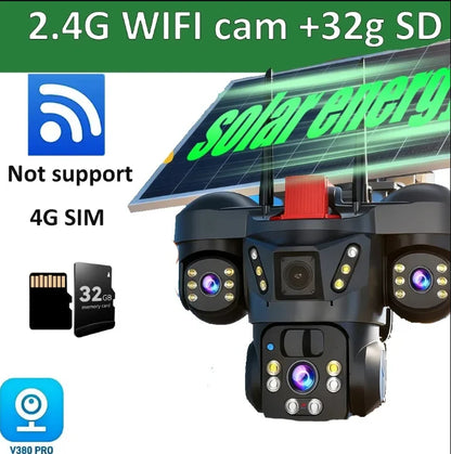 8K 15MP Three Screen 10X Zoom Wifi Surveillance Camera V380 Pro 4G Camera Solar Outdoor Waterproof Battery Security CCTV Solar