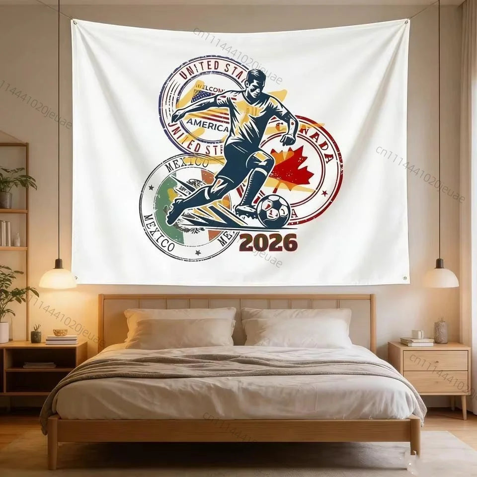Aesthetic Wall Tapestries Soccer World Cup 2026 Tapestry USA Canada Mexico Football Wall Art Decor Sport Fan Room Backdrop Cloth