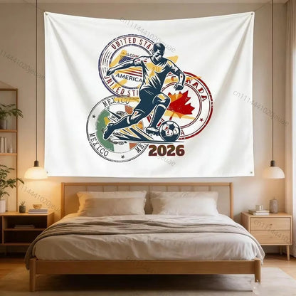 Aesthetic Wall Tapestries Soccer World Cup 2026 Tapestry USA Canada Mexico Football Wall Art Decor Sport Fan Room Backdrop Cloth
