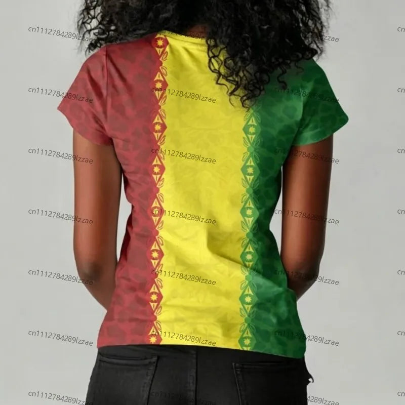 Women's Senegal Football Jersey V-Neck Tee African Team Pride Graphic Print Casual Breathable Sportswear Summer World Cup Fan Ge
