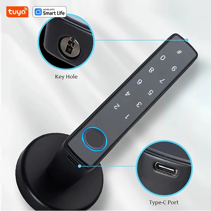 Tuya Smart Door Lock Fingerprint Password Key App 4-in-1 Unlock Electronic Digital Handle Lock Apartment Home