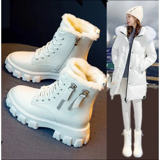 Winter Women's Fashion Boots - British-Style Korean-Inspired Student Boots, Chunky Heel Versatile Cold-Proof Mid-Calf Shoes