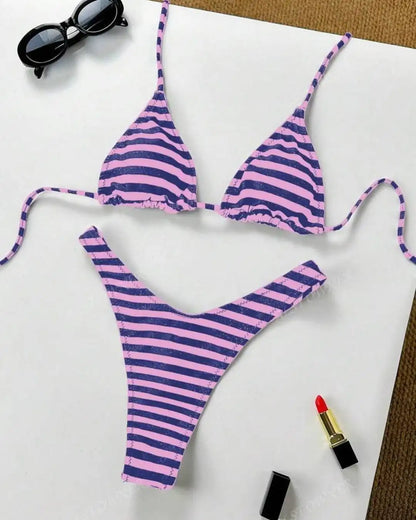 Y2K Sexy Hot Girls Striped Printed Triangle Lingerie Underwear 2025 New Beach Vacation Fashion Personality ins Style Bikini Suit