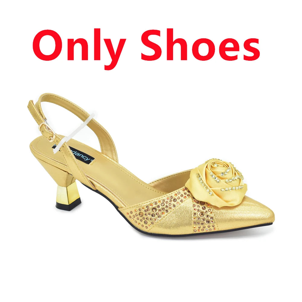 2025 Latest Italian Design African Women's High Heels Pointed Toe Sandals Party Wedding Party Shoes and Bags Set for Wedding