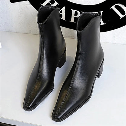 BIGTREE Street Style Designer Vintage Pointed Toe Zipper Women Ankle Boots Autumn Winter Fashion Square Heel Shoes Botas Mujer