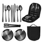 11 Pcs/lot Picnic Tableware Kit Portable Stainless Steel Knife Fork Spoon Plate Cutlery Set Outdoor Travel Camping Equipment