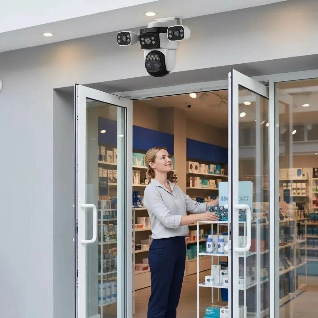 Outdoor 10K WiFi6 Camera 20MP 10X Optics Zoom Three Screen Four Len PTZ Automatic Tracking 6K Dual Lens Waterproof Security CCTV