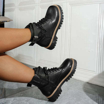 2025 New Women Leather Short Boots Outdoor Nonslip Walking Shoes Fashion Comfort Lace-up Ankle Boots Casual Female Shoes Mujer 9