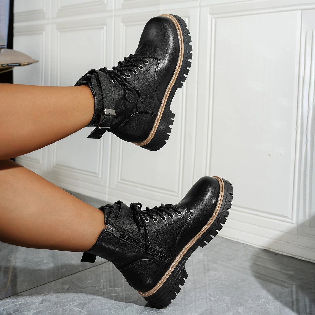 New Women Leather Short Boots Outdoor Nonslip Walking Shoes Fashion Comfort Lace-up Ankle Boots Casual Female Shoes Mujer 9