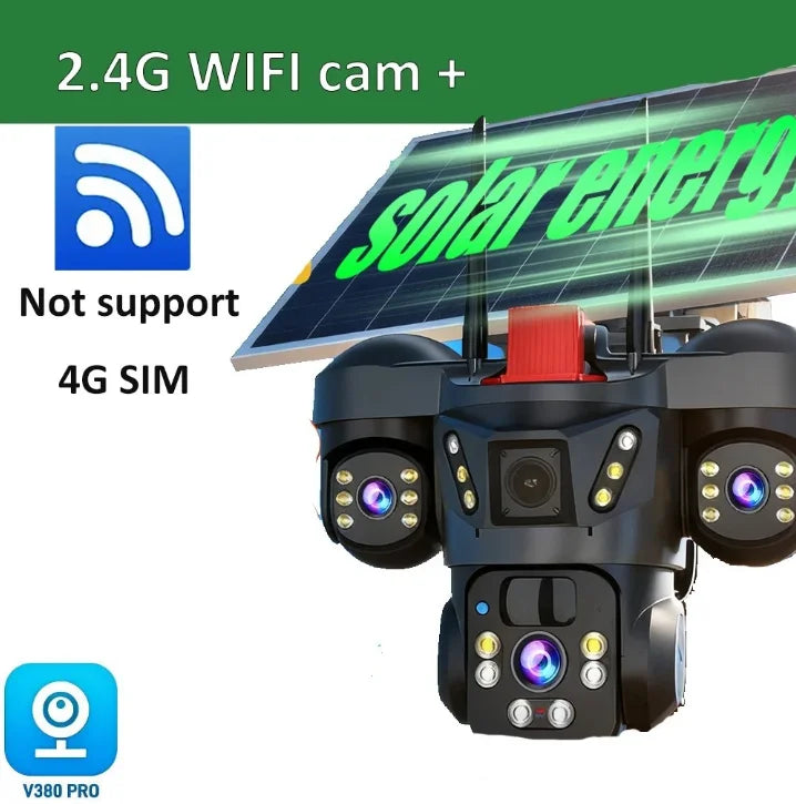 8K 15MP Three Screen 10X Zoom Wifi Surveillance Camera V380 Pro 4G Camera Solar Outdoor Waterproof Battery Security CCTV Solar