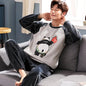 Autumn Winter Oversized Cartoon Print Pajamas for Men Letter Crew Neck New 2025 Men's Pajamas Set Fashion Soft Casual Homewear