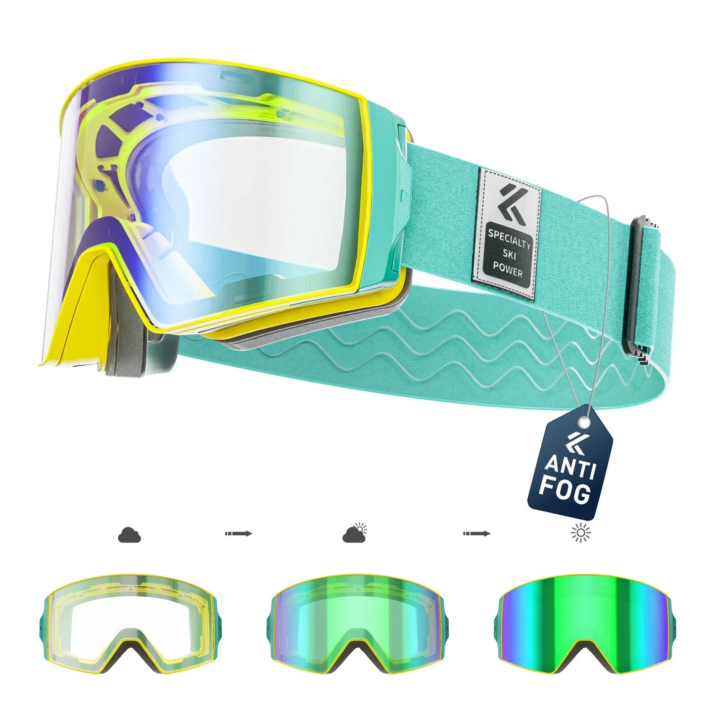 KAPVOE New Outdoor Photochromic Ski Goggles Winter Snow Sports for Unisex Snow Glasses UV400 Anti-fog Magnetic Snowboard Glasses