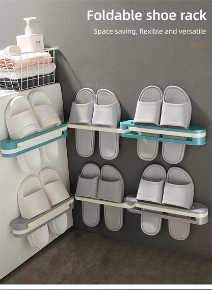 4pcs Wall Mounted Shoes Rack Space Saving Slippers Storage Holder Folding Bathroom Towel Rack Bathroom Accessories