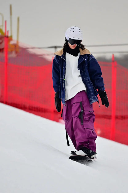 Warm Violet Ski Pants for Women and Men Thickened Skiing Trousers Waterproof American Heavy Industry Snowboarding Pants
