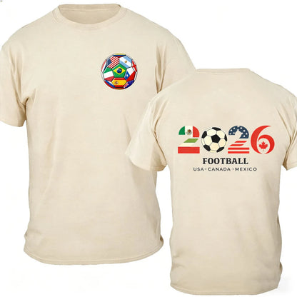 Men's 100% Cotton 2026 Soccer Football T-Shirt USA Canada Mexico Casual Sports Fan Print Short Sleeve Top Oversized T Shirt