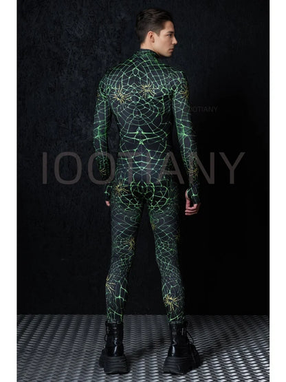 Sexy Web Magic Spider Bodysuit Punk Gothic Couple Role Play Jumpsuit Carnival Slim Fit Tight Costume Halloween Theme Party Suits