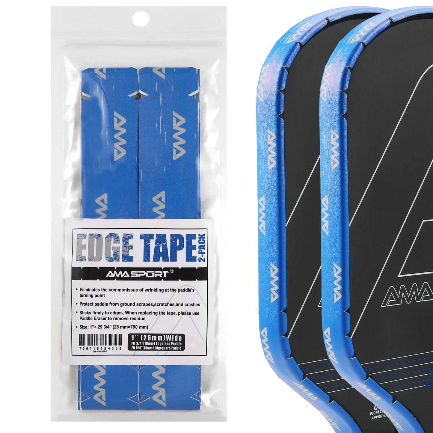 AMASPORT 2Pack Pickleball Paddle Edge Tape 20/23/26mm Paddle Head Edge Guard Racket Edge Protection Tape