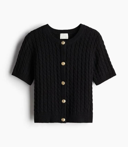 Trendix Women Winter Knit Cardigan Winter Street Fashion Patchwork Ribbed Short Sleeve Sweater Autumn Commute Knitwear Crop Top