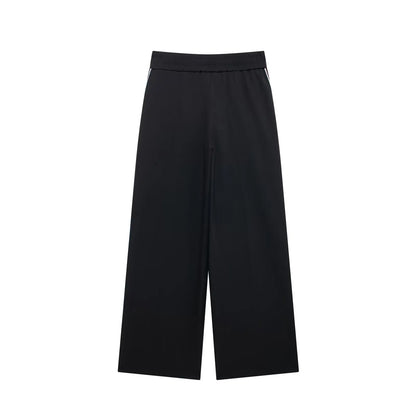TRAFZA 2024 New Women Casual Black Trousers Suits Sports Short Jacket + Female Vinatge Black White Patchwork Baggy Pants Street