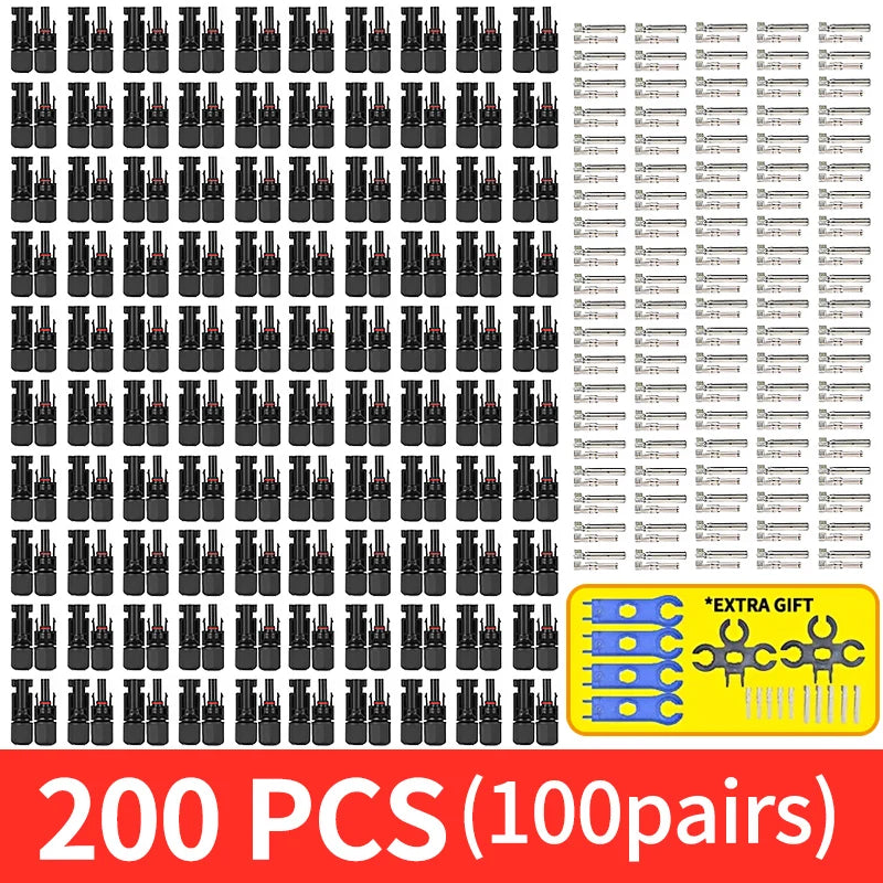 200/100/40/20/10 Pcs Photovoltaic Solar Connectors - 1000V 30A, 2.5/4/6mm² for PV/MC Cable, Panel Connectors Kit