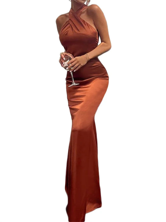 Women Long Dress Cross Halter Backless Ball Gown Cocktail Party Evening Dresses Sleeveless Summer Dress