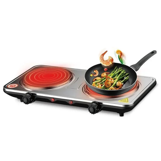 USA Double Head Electric Ceramic Stove Induction Cooker Double Oven Household High Power Stainless Steel Cookware 220V