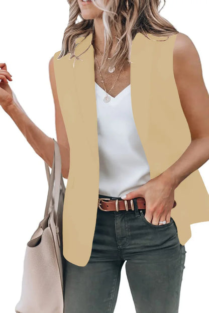 2023 Autumn New Style Sleeveless Solid Color Suit Collar Loose Cardigan Women's Wear