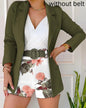 2025 Spring Summer Women's Two Piece Casual Sets Elegant Blazer Suit and Floral Print Shorts Ladies Matching Set Blazer Shorts