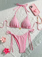 Pink Floral Print Two Piece Bikini Set 2025 Swimsuit for Women Halter Push Up Backless Beach Swimwear Micro Thong Bathing Suit